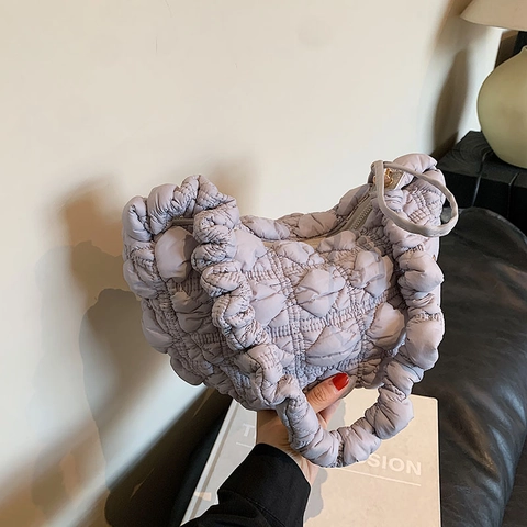 Borsa A Spalla Trapuntata Per Donna Grande Capacità Tessuto Oxford Texture Bolla Tracolla Pieghettata Mezzaluna Nuvola Hobo Mano
