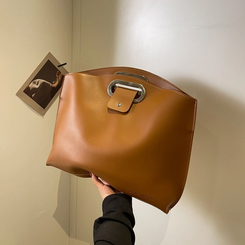 Sac À Main En Cuir PU Pour Femmes Et Pochette Minimaliste Grande Capacité Sac Cabas Avec Poignée En Métal Style Rétro