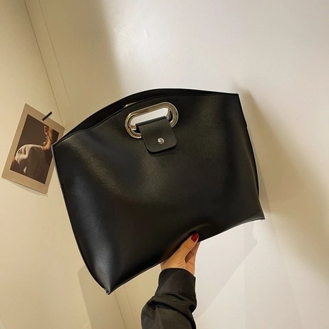 Sac À Main En Cuir PU Pour Femmes Et Pochette Minimaliste Grande Capacité Sac Cabas Avec Poignée En Métal Style Rétro