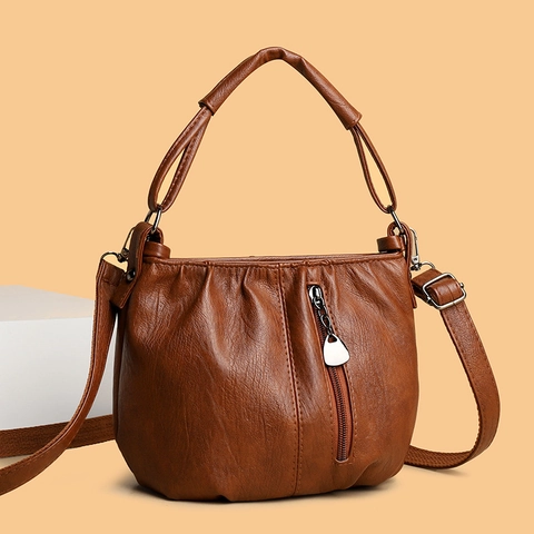 Dames Emmer Tas Van Zacht PU Leer Geplooid Ontwerp Retro Schoudertas Crossbodytas En Decoratieve Satijnn Sjaal