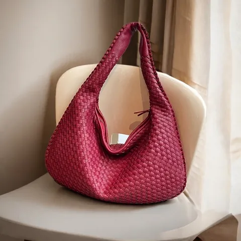 Sac Hobo Tissé Grande Capacité Cuir PU Épaule Tressée Sous Les Aisselles Fourre-Tout Versatile Chic Femmes