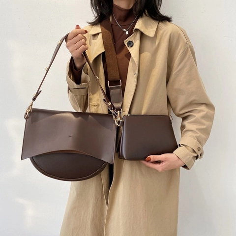 Bolso Bandolera Vintage De Cuero PU Con Nudo Solapa Irregular Correa Ancha Estilo Francés Bolso De Hombro Y Bolso Pequeño
