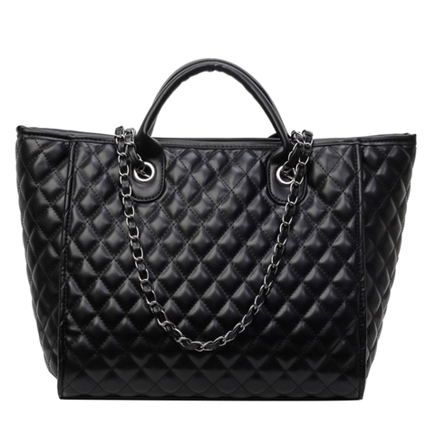 Damen Gesteppte Tote Bag Große Kapazität PU Leder Rautenmuster Kette Riemen Elegante Pendler Schultertasche