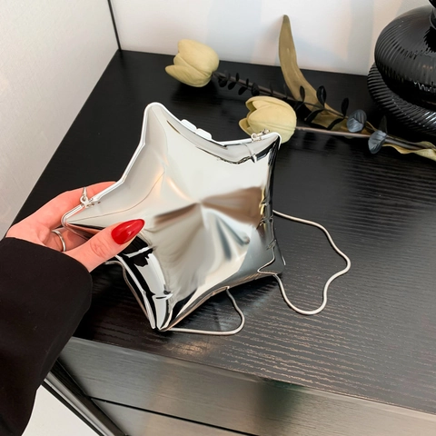 Damen Sternförmige Acryl Umhängetasche Metallic Spiegel Abendtasche Mit Metallkette Y2K Mode