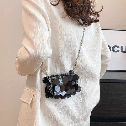 Mini Sequin Crossbody Bag Metallic Glittery Chain Strap Shiny Evening Party Shoulder Bag For Women Fashion Accessory