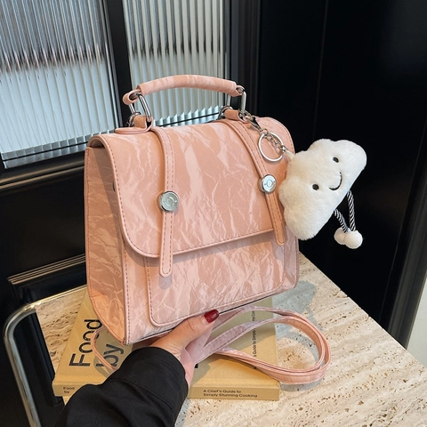 Zaino Mini Da Donna Stile Francese Texture Increspata Borsa A Mano In Pelle PU Con Ciondolo A Nuvola Carino