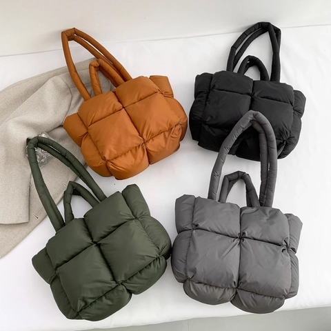 Quilted Puffer Tote Bag Large Capacity Padded Shoulder Handbag Solid Color Lightweight For Women Daily Travel Casual