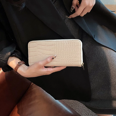 Lange Damen-Geldbörse Mit Reißverschluss Und Krokodilprägung PU-Leder Große Kapazität Clutch-Tasche Retro-Stil