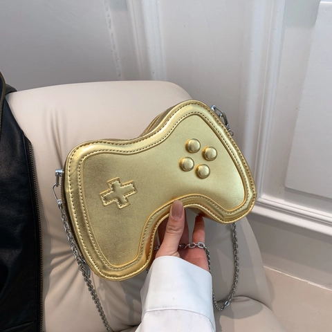 Borsa A Tracolla A Forma Di Controller Di Gioco In Pelle PU Metallizzata Borsa A Mano Novità Con Catena Argentata Moda Y2K