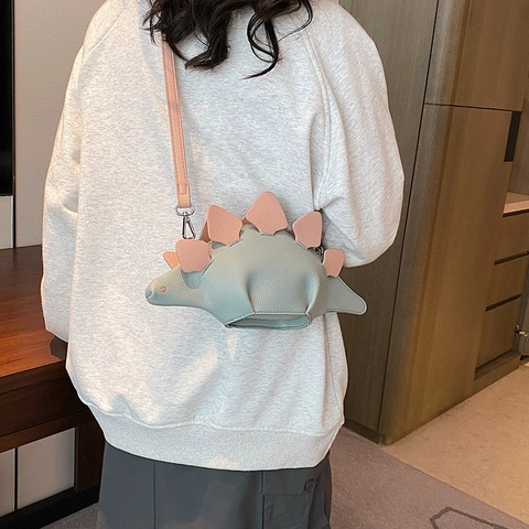 Dinosaur Shape Crossbody Bag PU Leather Cartoon Stegosaurus Small Shoulder Purse Women Girls Novelty Fun Animal Design