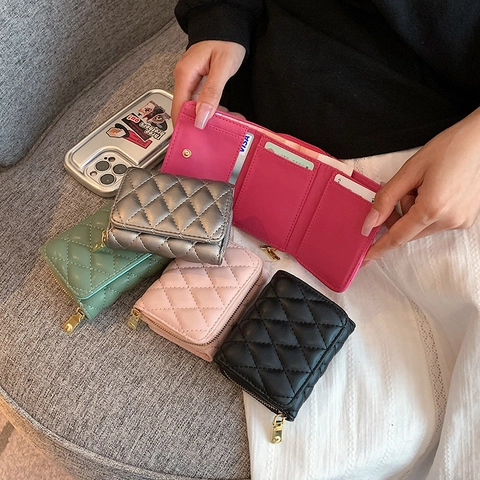 Mini Gesteppte Damen Geldbörse PU Leder Reißverschluss Kartenhalter Münzfach Elegant Kompakt Stilvolle Tasche