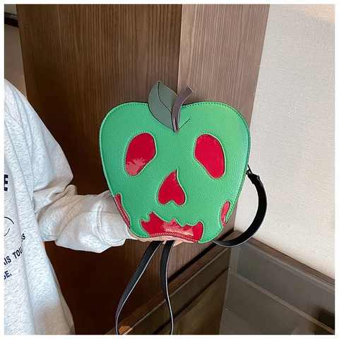 Borsa A Tracolla A Forma Di Mela Pelle PU Motivo A Teschio Colori A Contrasto Halloween Festa Borsa A Spalla Da Donna