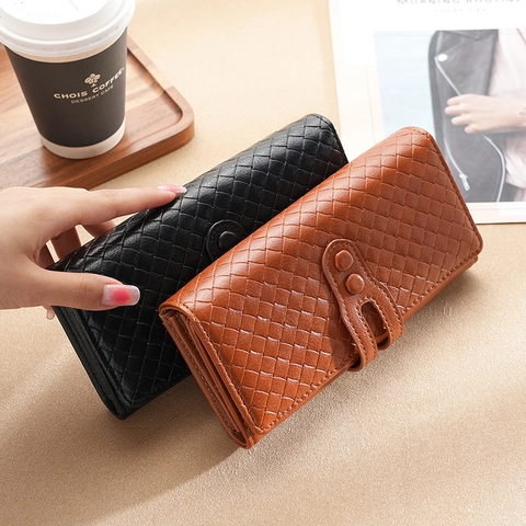 Lange Damen Brieftasche Gewebtes Kunstleder Große Kapazität Clutch Handytasche Mehrere Kartenfächer Eleganter Minimalismus