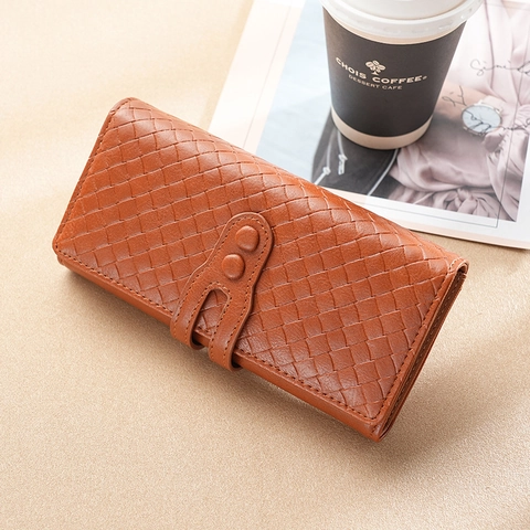 Lange Damen Brieftasche Gewebtes Kunstleder Große Kapazität Clutch Handytasche Mehrere Kartenfächer Eleganter Minimalismus