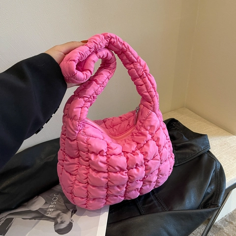 Borsa Tracolla Trapuntata Nylon Puffer Bubble Forma Nuvola Leggera Grande Capacità Tinta Unita Borsa Hobo Moda Donna