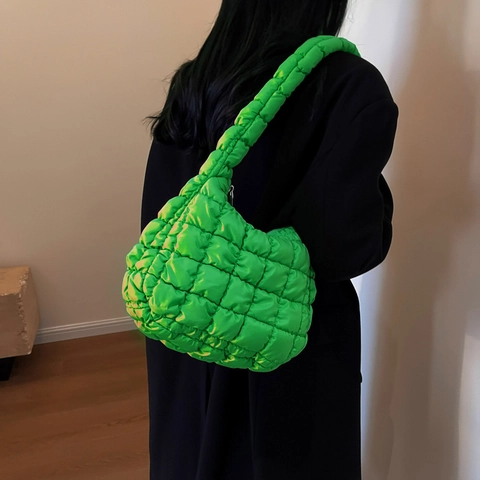 Borsa Tracolla Trapuntata Nylon Puffer Bubble Forma Nuvola Leggera Grande Capacità Tinta Unita Borsa Hobo Moda Donna