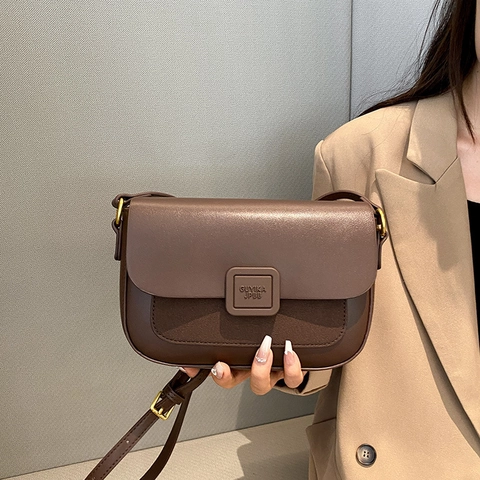 Borsa Tracolla Retro Donna Piccola Quadrata Spalla Pelle PU Camoscio Cuciture Patta Fibbia Magnetica Regolabile