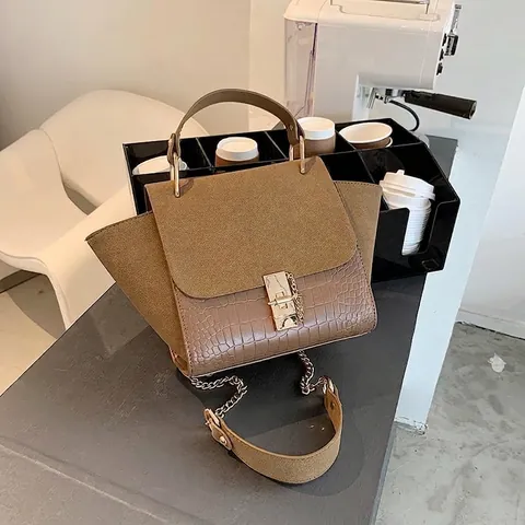 Borsa A Spalla Donna Pelle PU Motivo Coccodrillo Patchwork Forma Di Ala Moda Retro Serratura In Metallo
