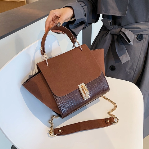 Borsa A Spalla Donna Pelle PU Motivo Coccodrillo Patchwork Forma Di Ala Moda Retro Serratura In Metallo
