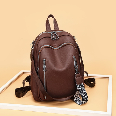 Fashion Backpack Women PU Leather Large Capacity Multi Pocket Travel Casual Bag With Geometric Strap