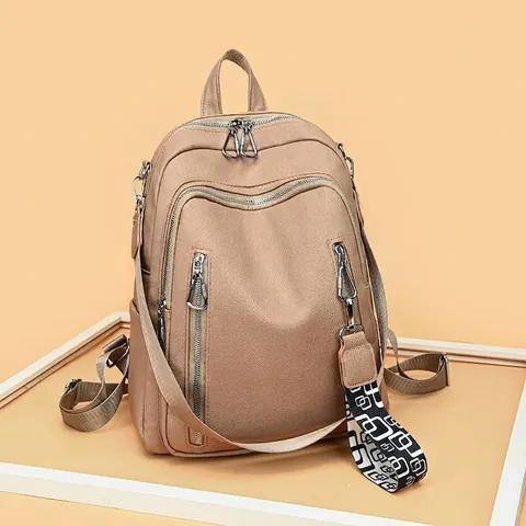 Fashion Backpack Women PU Leather Large Capacity Multi Pocket Travel Casual Bag With Geometric Strap