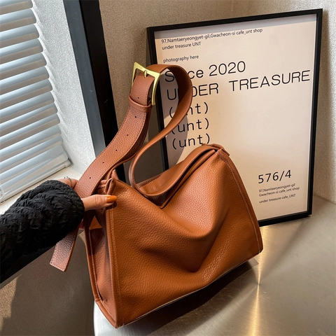 Borsa A Spalla Donna Grande Capacità Pelle PU Trama Litchi Tracolla Regolabile Minimalista Borsa Pendolare