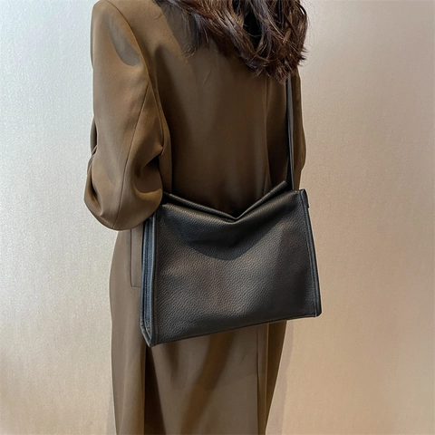 Borsa A Spalla Donna Grande Capacità Pelle PU Trama Litchi Tracolla Regolabile Minimalista Borsa Pendolare