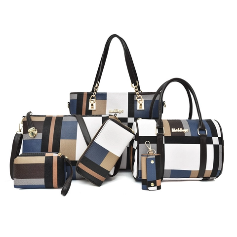 Bolsos De Mano Para Mujer Tote Crossbody Monedero Cuero PU Gran Capacidad Bloque De Color Patrón De Cuadros Bolsos De Hombro