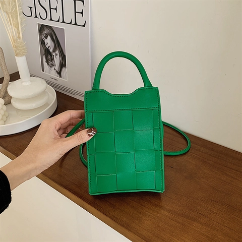 Mini Borsa A Tracolla Intrecciata Pelle PU Borsa A Mano Quadrata Verticale Con Manico Moda Casual Per Donna