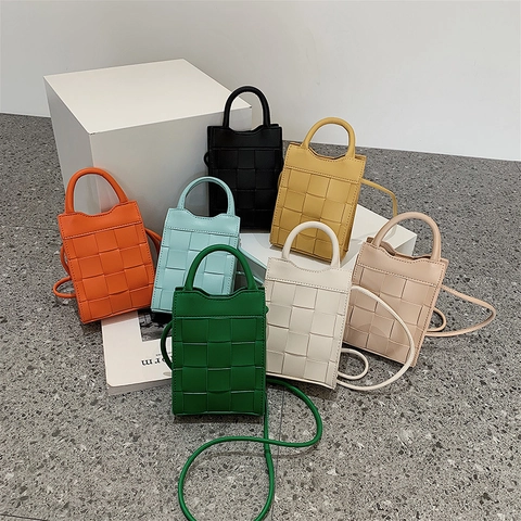 Mini Borsa A Tracolla Intrecciata Pelle PU Borsa A Mano Quadrata Verticale Con Manico Moda Casual Per Donna