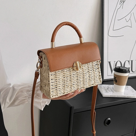 Borsa A Mano In Pelle PU Intrecciata Donna Vintage Borsa A Tracolla Con Patta A Serratura Metallica Vacanze Estive