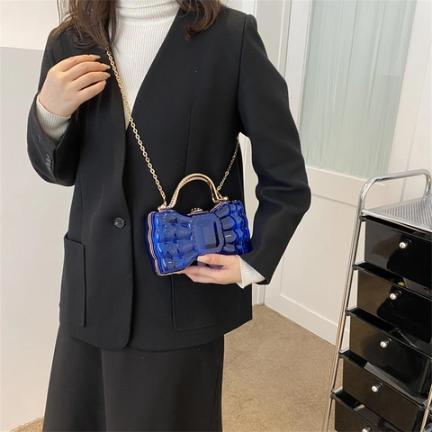 Bow Shape Acrylic Evening Clutch Bag Transparent Wave Texture Gold Metal Handle Chain Single Shoulder Elegant Trendy Women