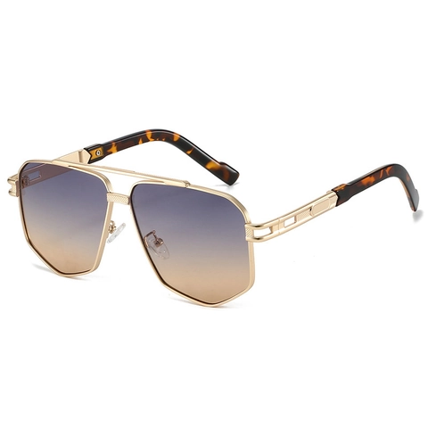 Lunettes De Soleil Pilote Pont Double Métal Monture Géométrique Protection UV400 Verres Dégradés Rétro Pour Hommes Femmes