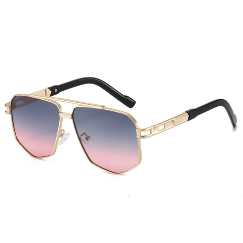 Lunettes De Soleil Pilote Pont Double Métal Monture Géométrique Protection UV400 Verres Dégradés Rétro Pour Hommes Femmes