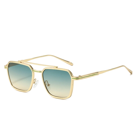 Square Aviator Sunglasses Metal Frame Double Bridge UV400 Gradient Lens Vintage Retro For Men Women
