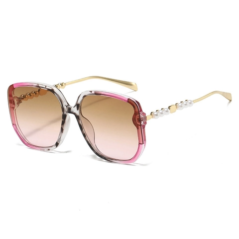 Vintage Übergroße Quadratische Sonnenbrille Damen UV400 Schutz PC Rahmen Metallbügel Künstliche Perlendekor Farbverlauf Elegant Trendy