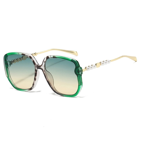 Vintage Übergroße Quadratische Sonnenbrille Damen UV400 Schutz PC Rahmen Metallbügel Künstliche Perlendekor Farbverlauf Elegant Trendy