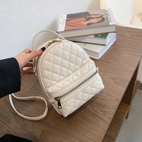 Mini Zaino Donna Trapuntato Pelle PU Hardware Dorato Diamante Moda Versatile Piccolo Zainetto Casual