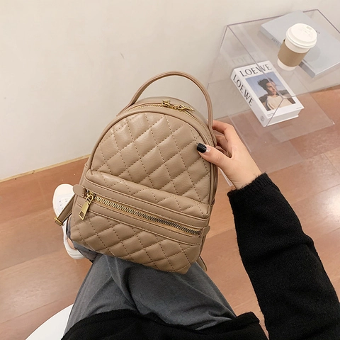Mini Zaino Donna Trapuntato Pelle PU Hardware Dorato Diamante Moda Versatile Piccolo Zainetto Casual