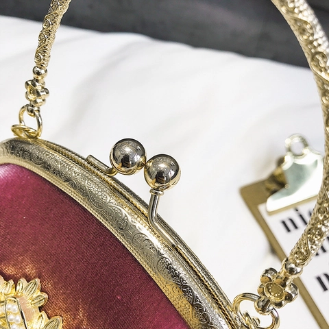 Borsa A Tracolla In Velluto Cuore Perla Artificial Decorazione Vintage Chiusura A Scatto Borsa Da Sera Con Manico In Metallo Donna