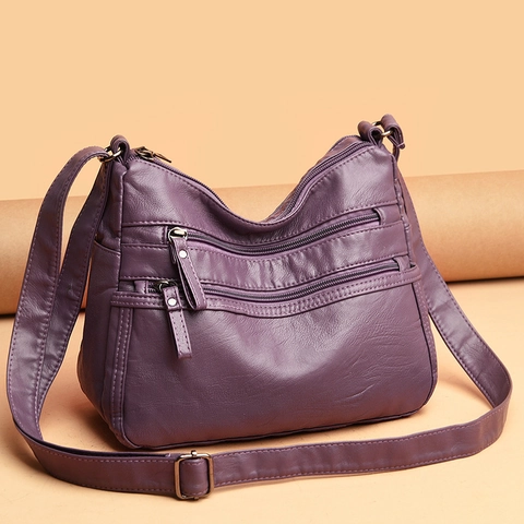 Women Casual PU Leather Multi-pocket Shoulder Bag Vintage Solid Color Crossbody Bag For Travel Daily Soft Messenger Purse