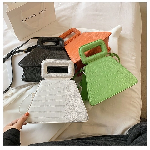 Borsa A Spalla Trapezoidale Motivo Coccodrillo Pelle PU Borsa A Mano Tracolla Manico Cavo Geometrico Per Donne