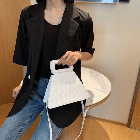 Borsa A Spalla Trapezoidale Motivo Coccodrillo Pelle PU Borsa A Mano Tracolla Manico Cavo Geometrico Per Donne