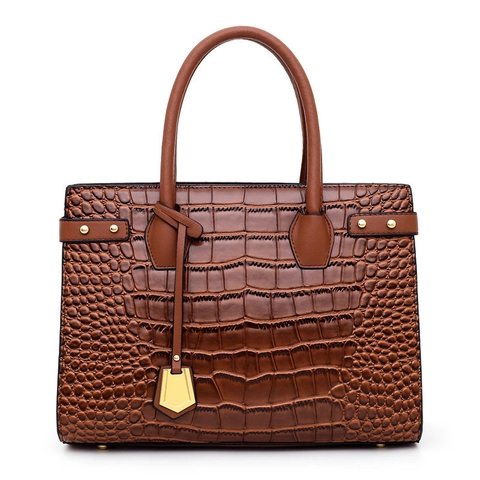 Borsa Mano Donna Coccodrillo Goffrato PU Pelle Borsa Spalla Hardware Dorato Pendente Scudo Elegante Quotidiano Tote Bag