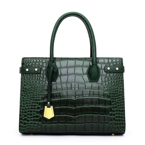 Borsa Mano Donna Coccodrillo Goffrato PU Pelle Borsa Spalla Hardware Dorato Pendente Scudo Elegante Quotidiano Tote Bag