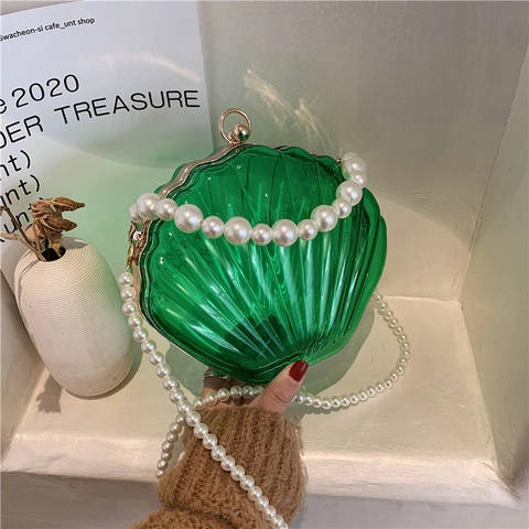 Muschelförmige Abendtasche Transparente Acryl Handtasche Mit Kunstperlenkette Griff Verschluss Elegant Party Hochzeit Strand