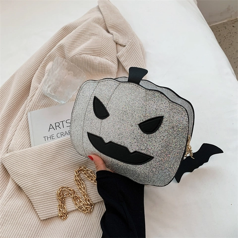 Halloween Kürbis Umhängetasche Pailletten Glitzer Metallkette Fledermaus Anhänger Festliche Party Neuheit Messenger Tasche