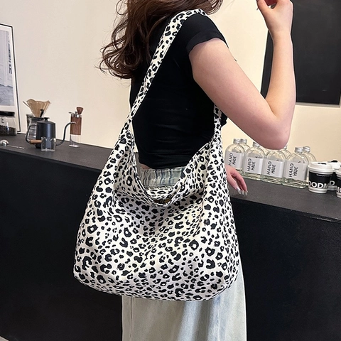 Borsa Hobo In Tela Con Stampa Leopardata Grande Capacità Borsa A Spalla Per Donna Casual Alla Moda Borsa Mezzaluna