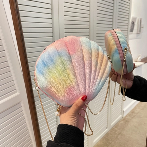 Borsa A Tracolla A Forma Di Conchiglia Pelle PU Motivo Litchi Sfumato Perla Artificial Catena Borsa A Spalla Da Donna Chic