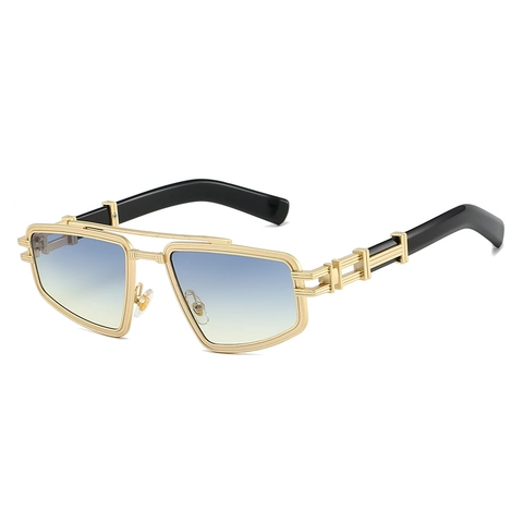 Lunettes De Soleil Retro Punk Double Pont Métal Cadre Polygonal Protection UV400 Verres Dégradés Unisexe